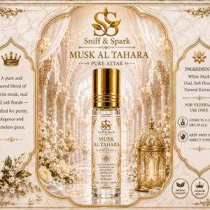 Musk Al Tahara Pure Attar by Sniff & Spark with white musk oud soft florals and natural extracts